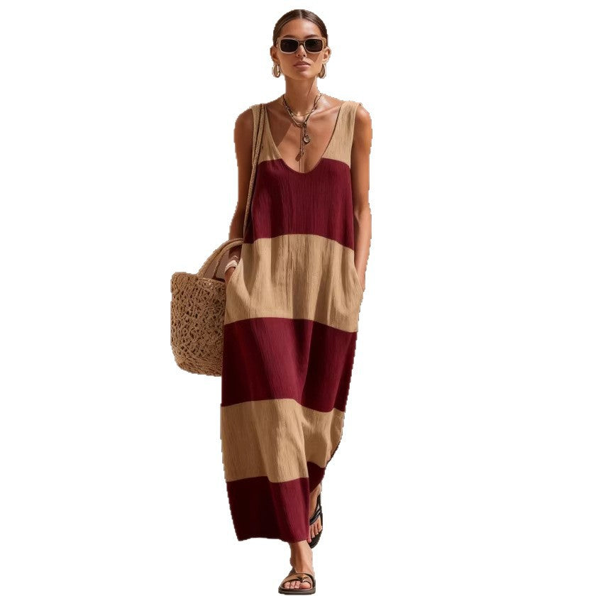 Summer Vacation Travel Sleeveless Retro Casual Simple Dress