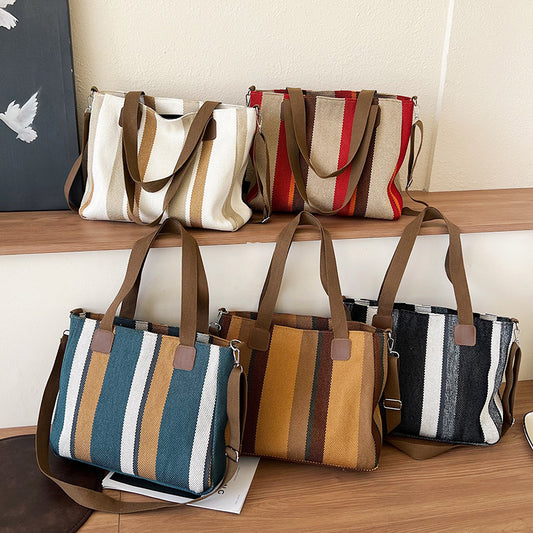 Women's Striped Large Capacity Fashion Commuter Western Tote Bags