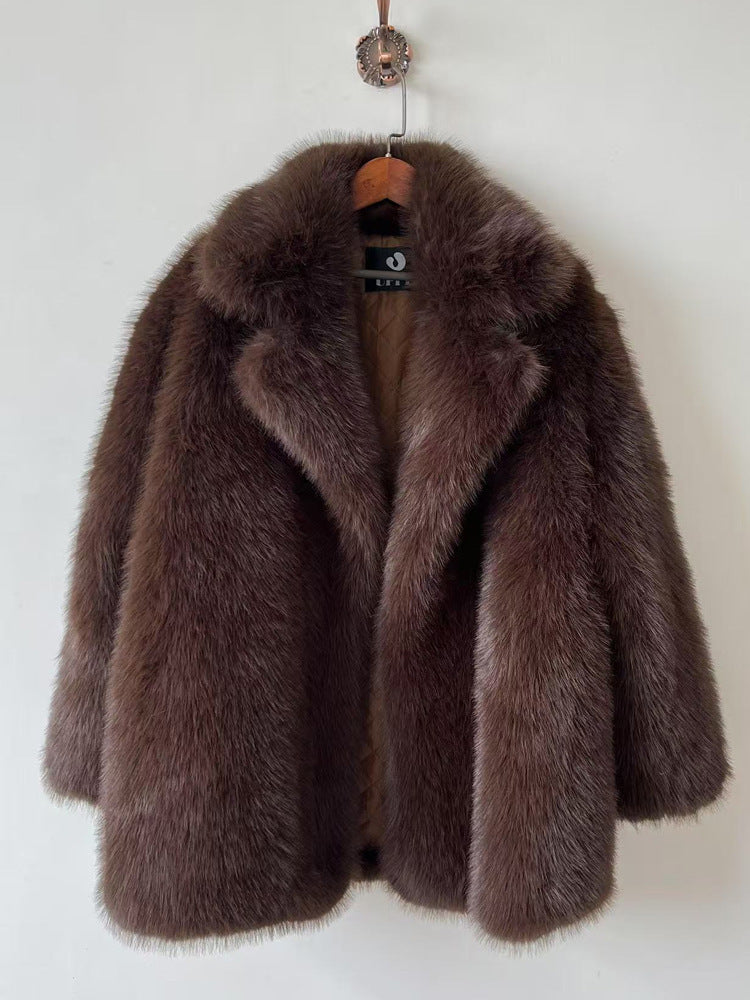 Women's Fur Warm Collar Imitation Overcoat Mid-length Coats