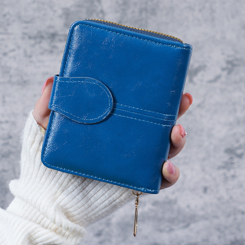 Women's Short Oil Wax Leather Retro Ladies Wallets