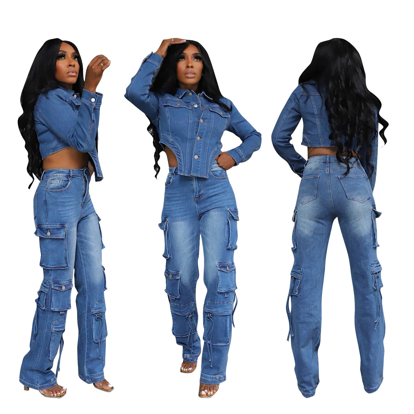 Women's Stylish Graceful Leisure Washed-out Denim Suits