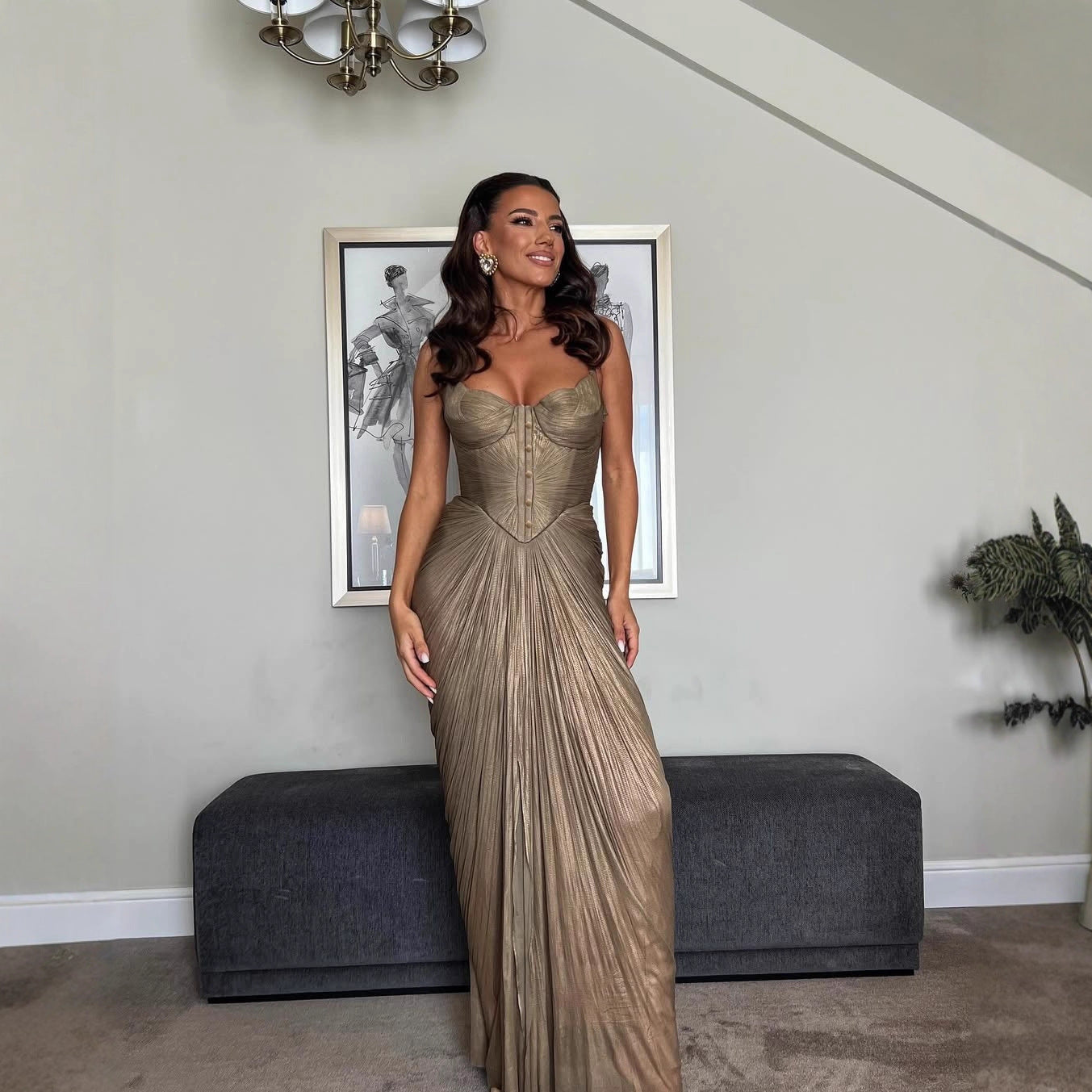 Women's Pleated Bronzing Dress Casual Party Split Dresses