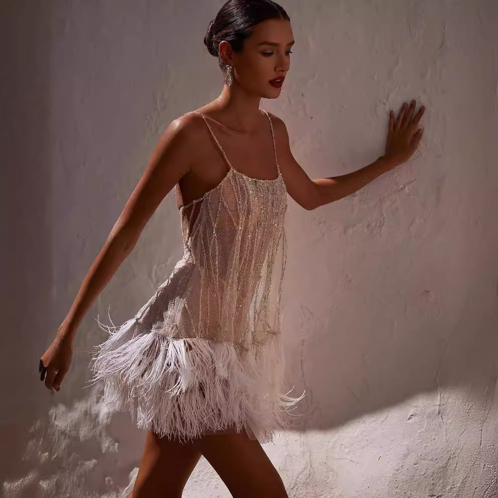 Dress Sexy Backless Layered Tassel Mesh Dresses