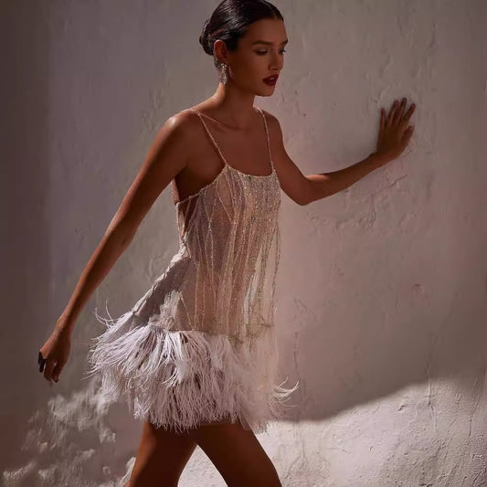 Dress Sexy Backless Layered Tassel Mesh Dresses