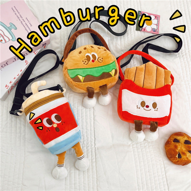 Women's Plush Cute Toast French Fries Hamburger Crossbody Bags