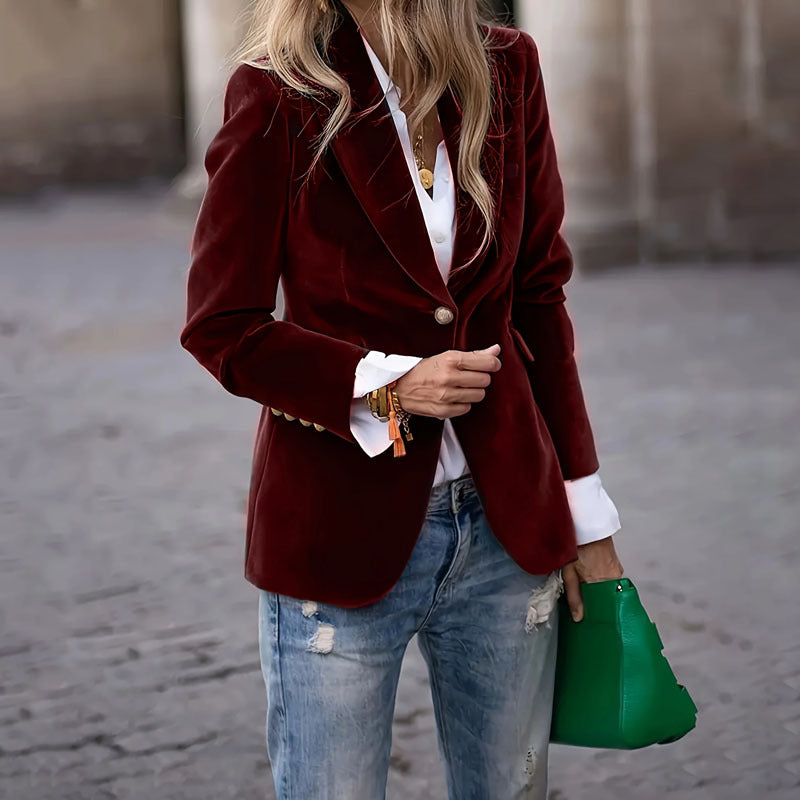 Women's Elegant Small Gold Veet Spring Blazers