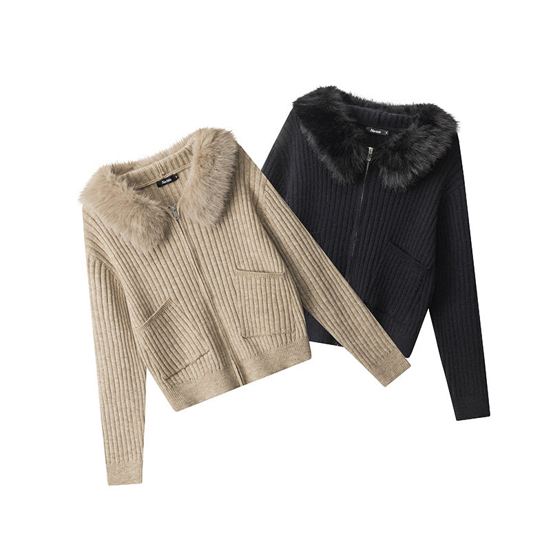 Women's New Fur Collar Hood Base Sweaters