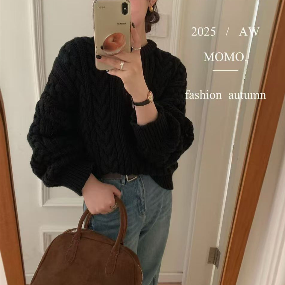 Women's Thick Twist Soft Glutinous Round Neck Needle Knitwear