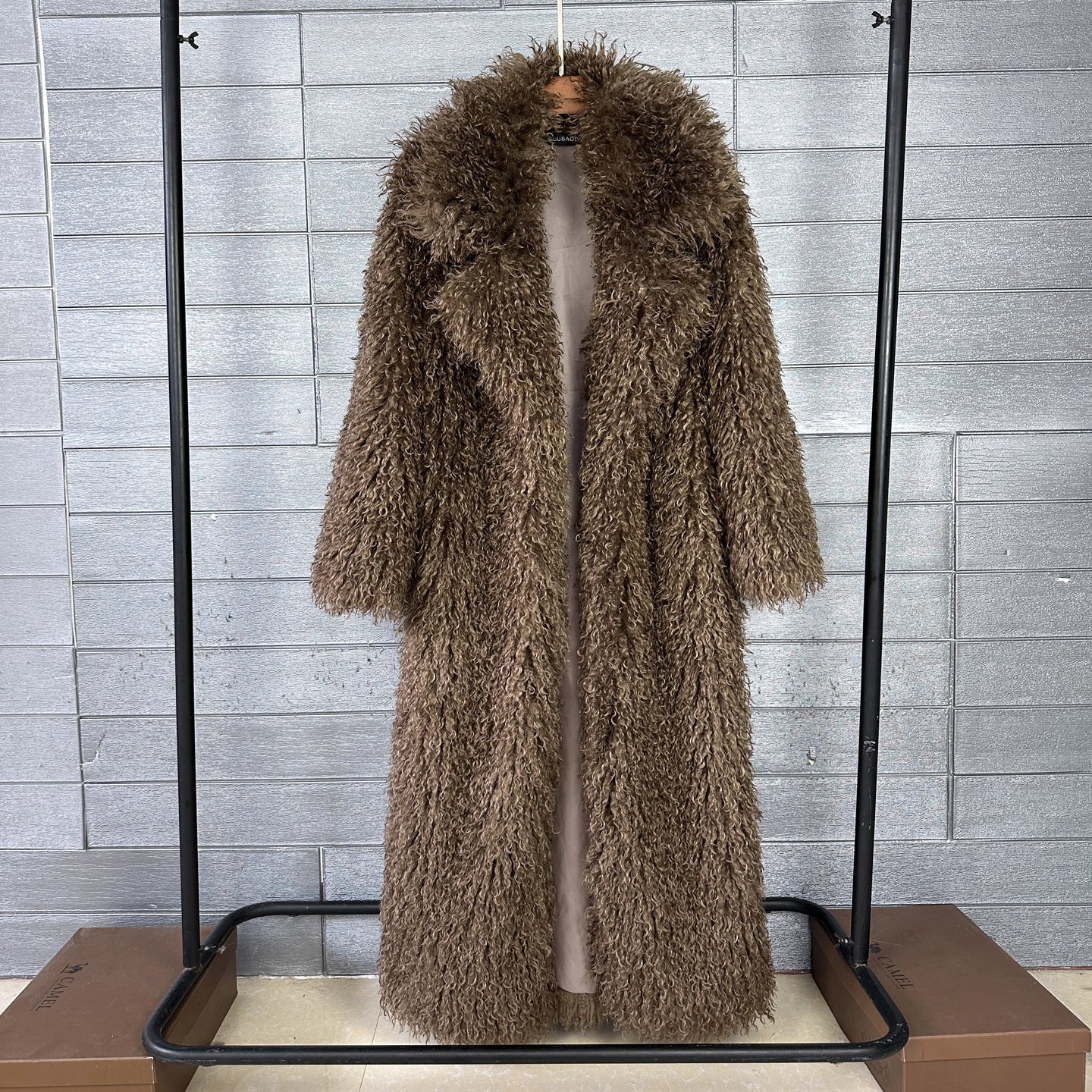 Women's Imitation Tan Wool Furry Fur Extended Coats