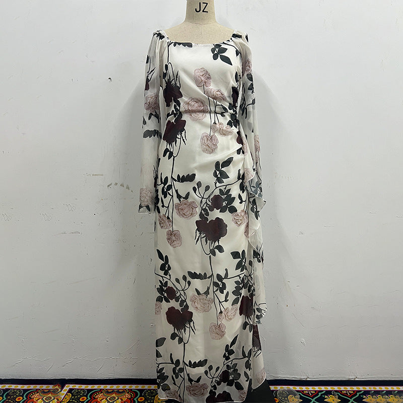 Yarn-dyed Rose Flower Black Bottom Soft Gauze Lace Dresses