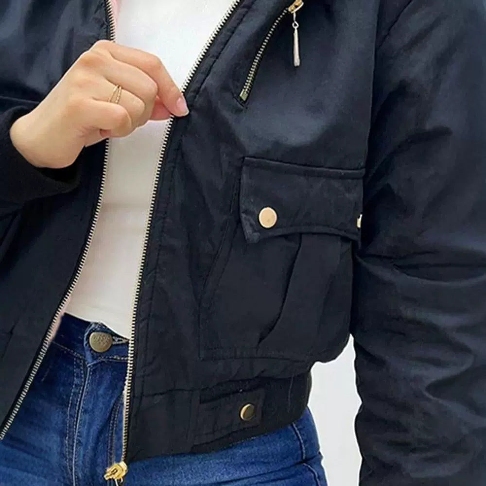 Red Work Clothes Patch Pocket Casual Veet Lining Coats