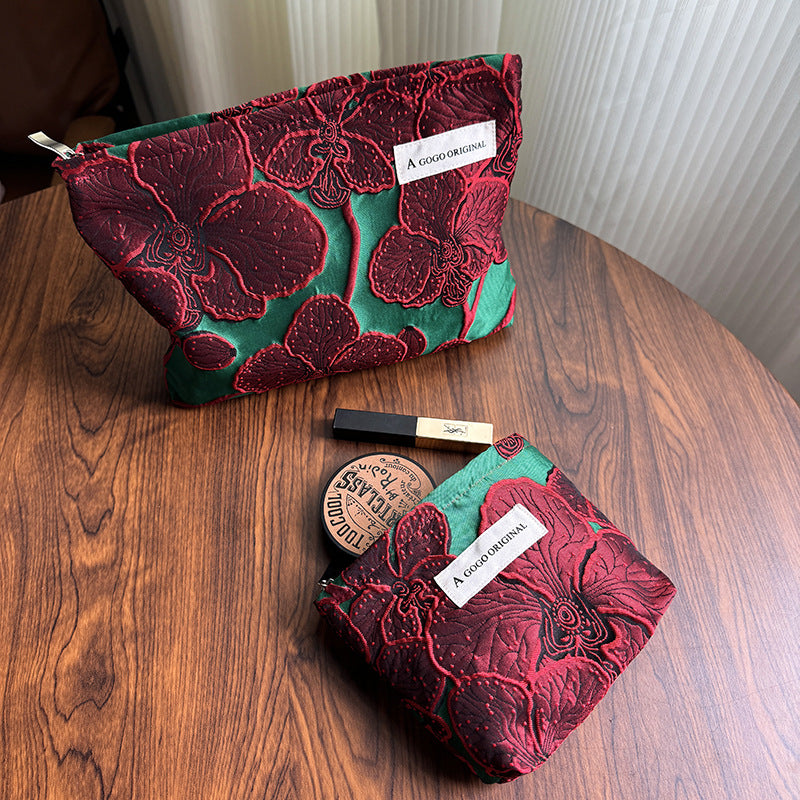 Retro Three-dimensional Embossed Fabric Portable Storage Cosmetic Bags