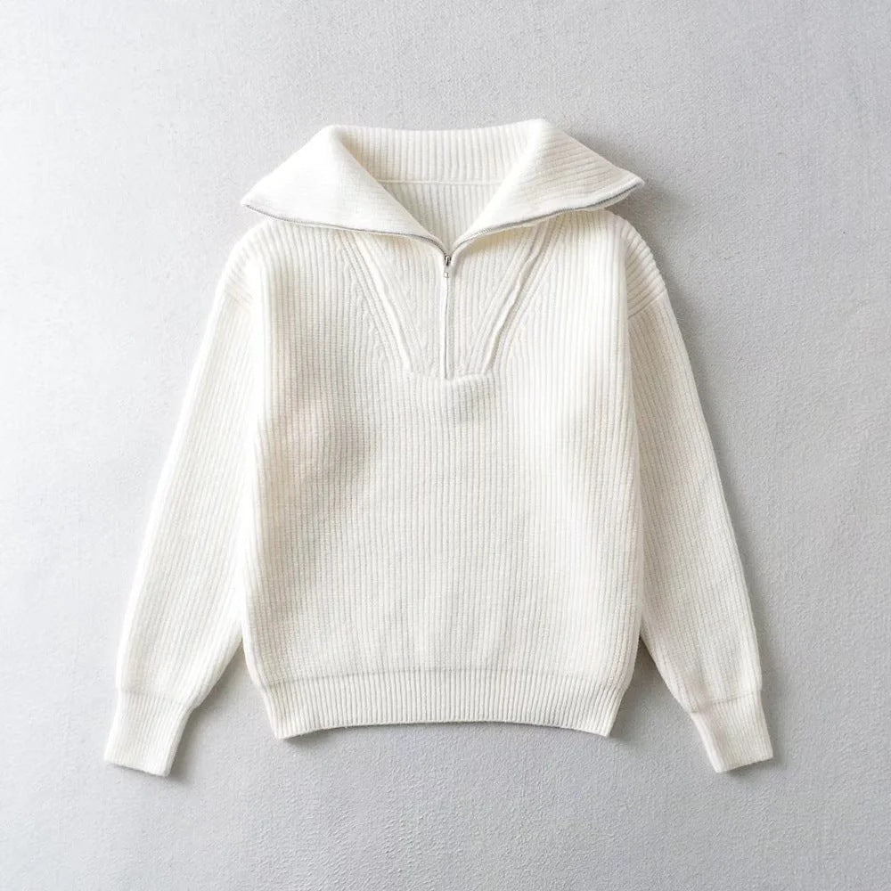 Women's Spring Fashion Polo Collar Zipper Thickening Sweaters
