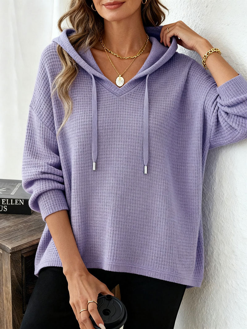 Women's Fashion Waffle Pullover Solid Color Hoodie Tops