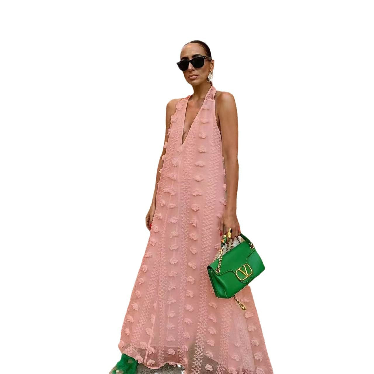 Women's Vacation Style Halter Three-dimensional Flower Ribbon Dresses
