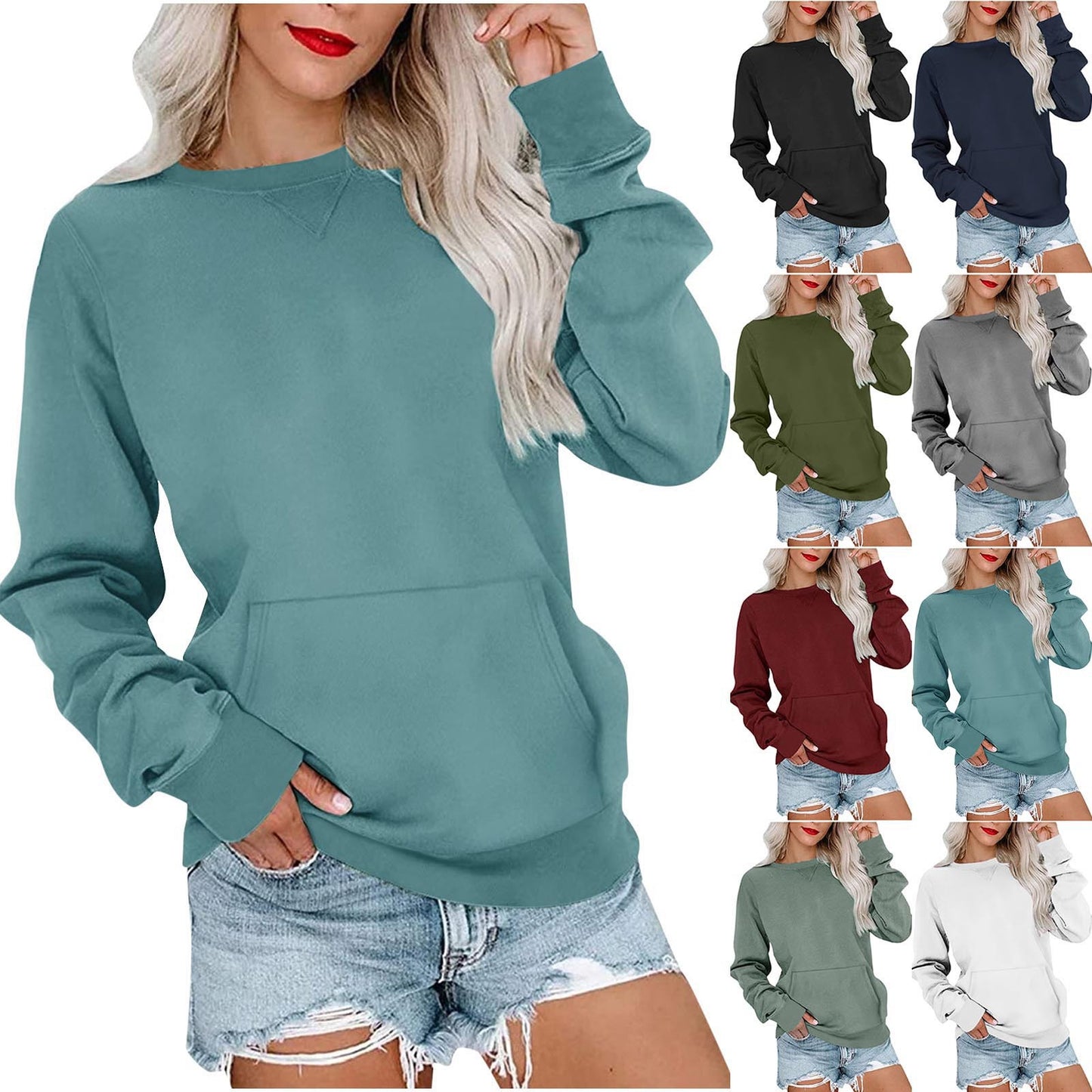 Women's Solid Color Round Neck Loose Long-sleeved Women's Sweater, Sweater