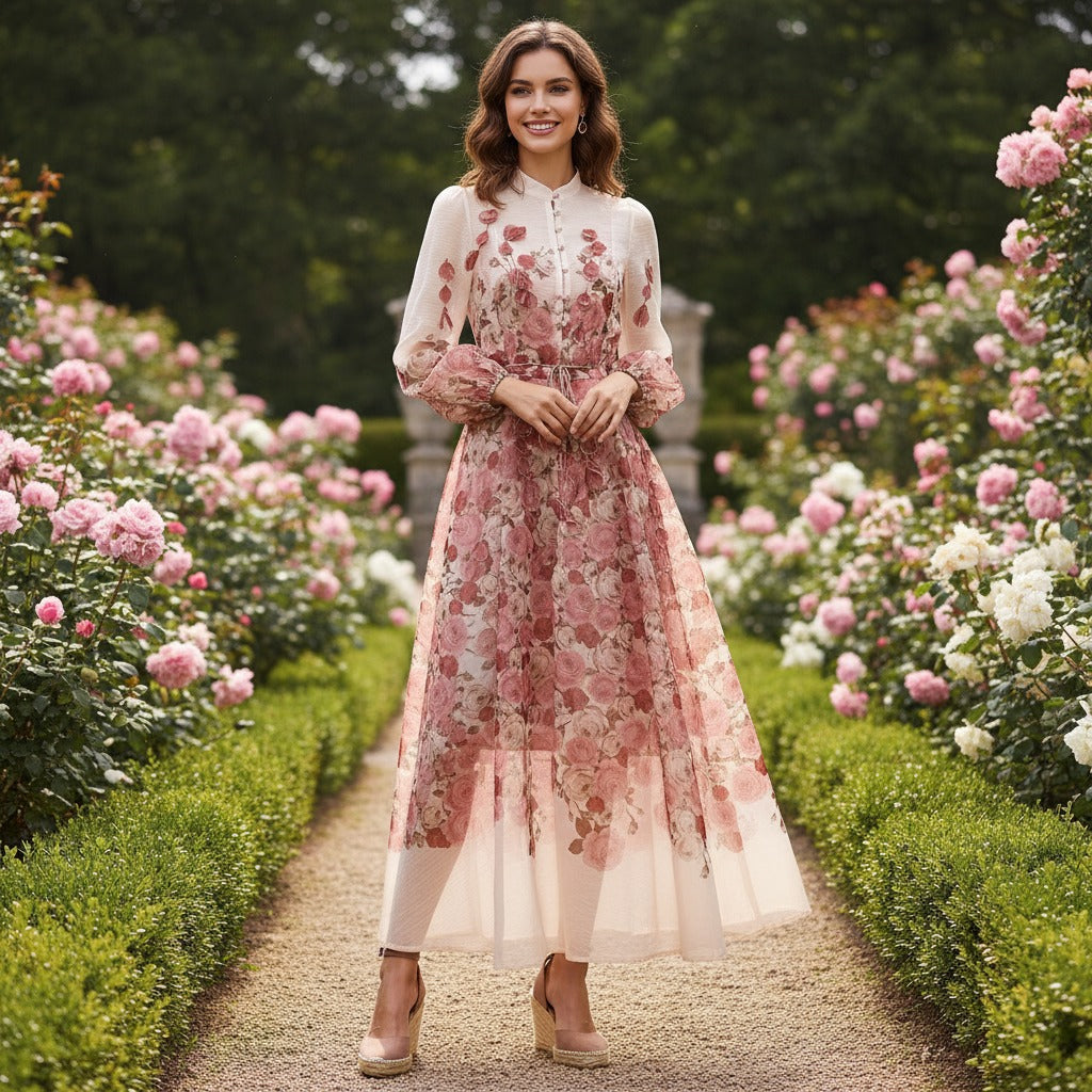 Positioning Handmade Hanging Flower Long Dress Dresses