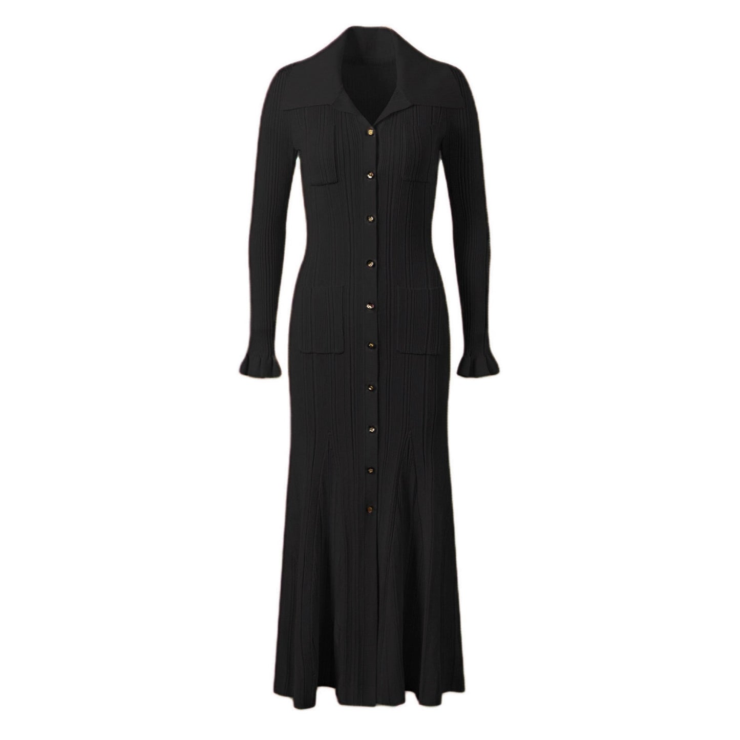 Women's French Elegant Lapel Single Breasted Long Dresses