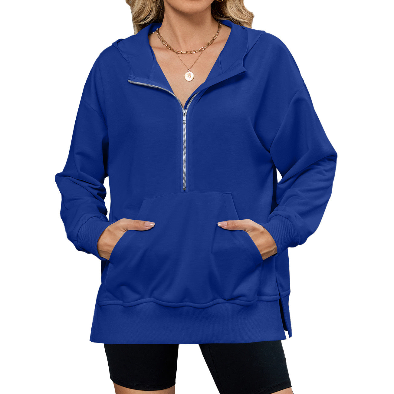 Women's Hooded Loose Long Sleeves Zipper Pocket Women's Sweater, Sweater