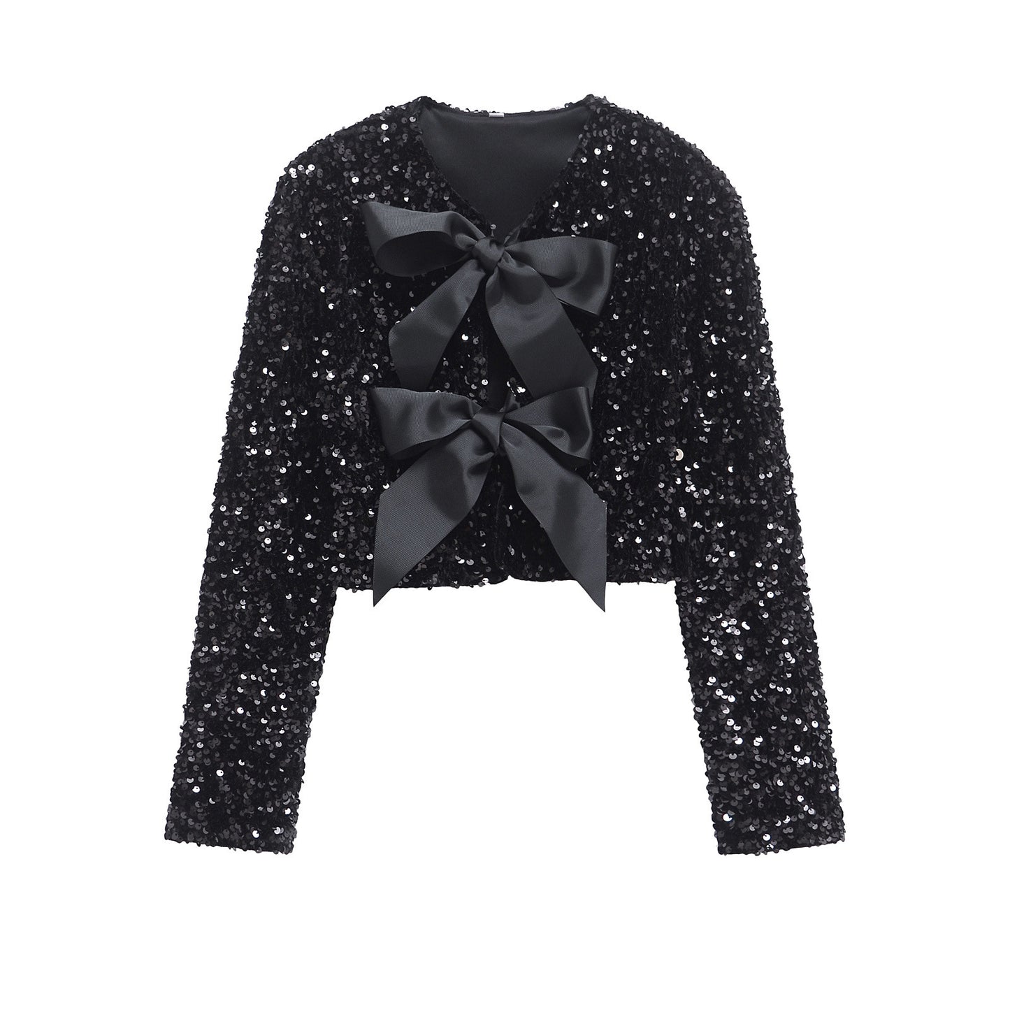 Women's Attractive Two-color Bow Sequined Fashion Blouses