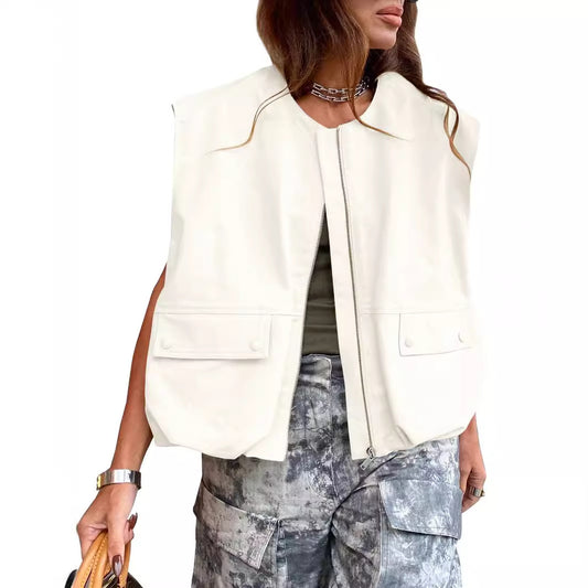 Women's Loose-fitting Waistcoat Solid Color Zipper Fashionable Vests