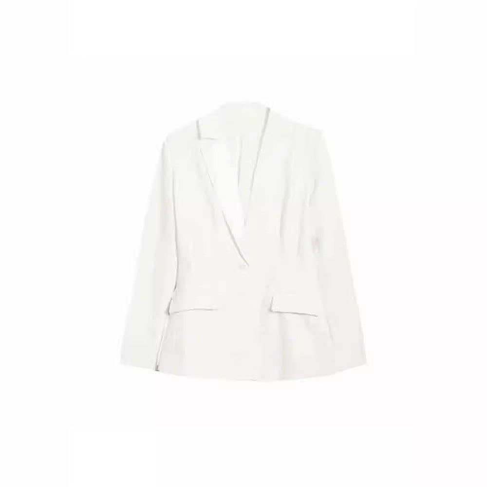 Women's Black Waist Satin Texture Stitching Double Blazers