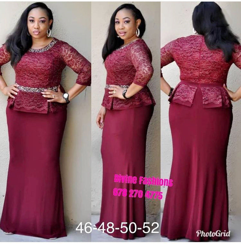 Women's Mother Dress Christmas Hollow Lace Floor Dresses