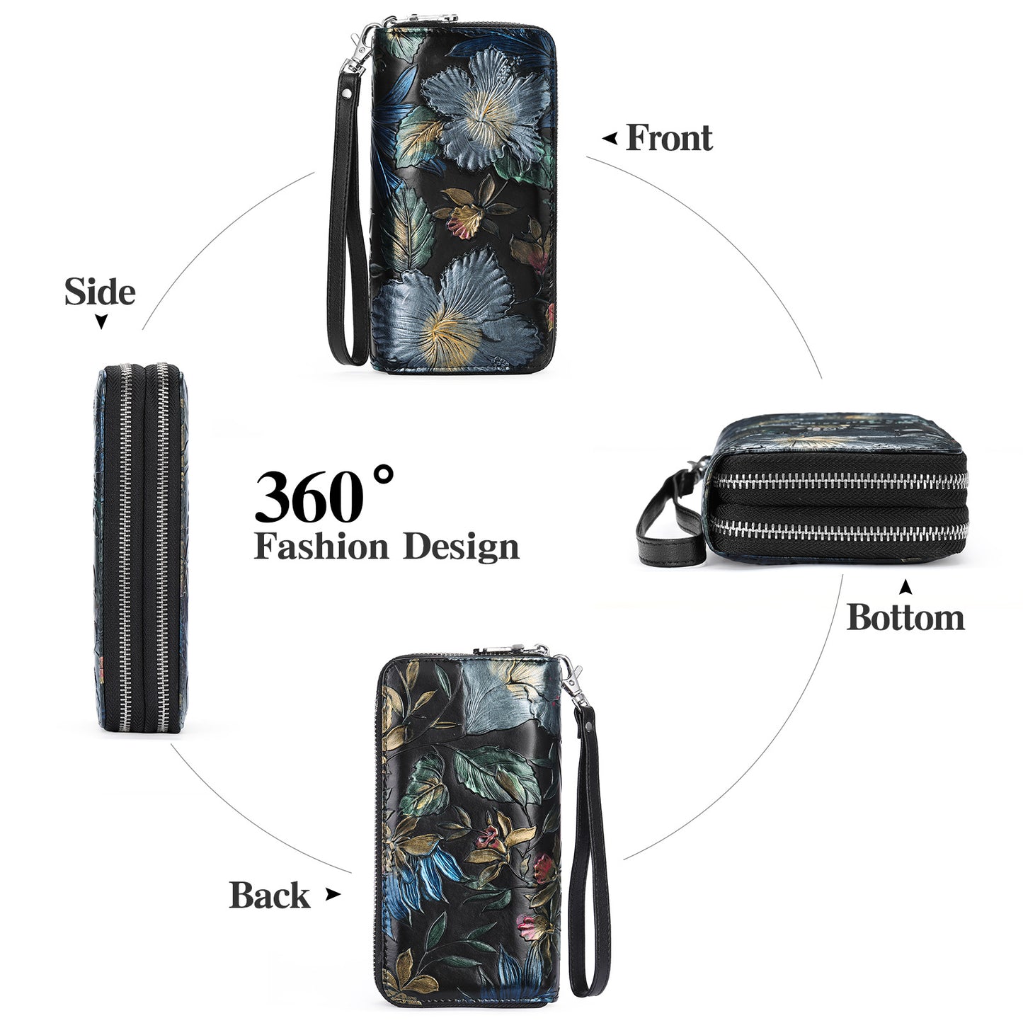 Women's Double Zipper Long Genuine Leather Multiple Ladies Wallets