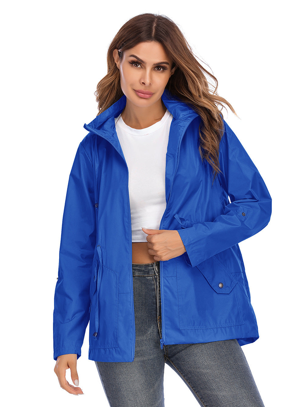 Raincoat Cinched Hoodie Breathable Mesh Outdoor Coats