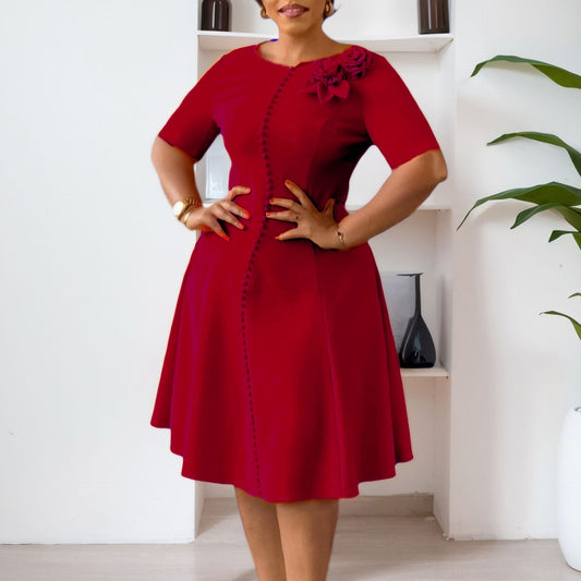 Women's Short-sleeved Solid Color Round Neck Elegant Dresses