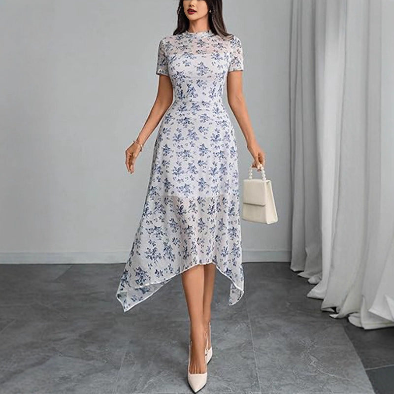 Floral Vintage Irregular Mid-length Dress Summer Dresses
