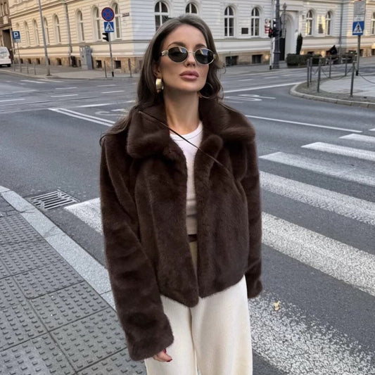 Women's Street Fashion Temperament Lapel Brown Jackets
