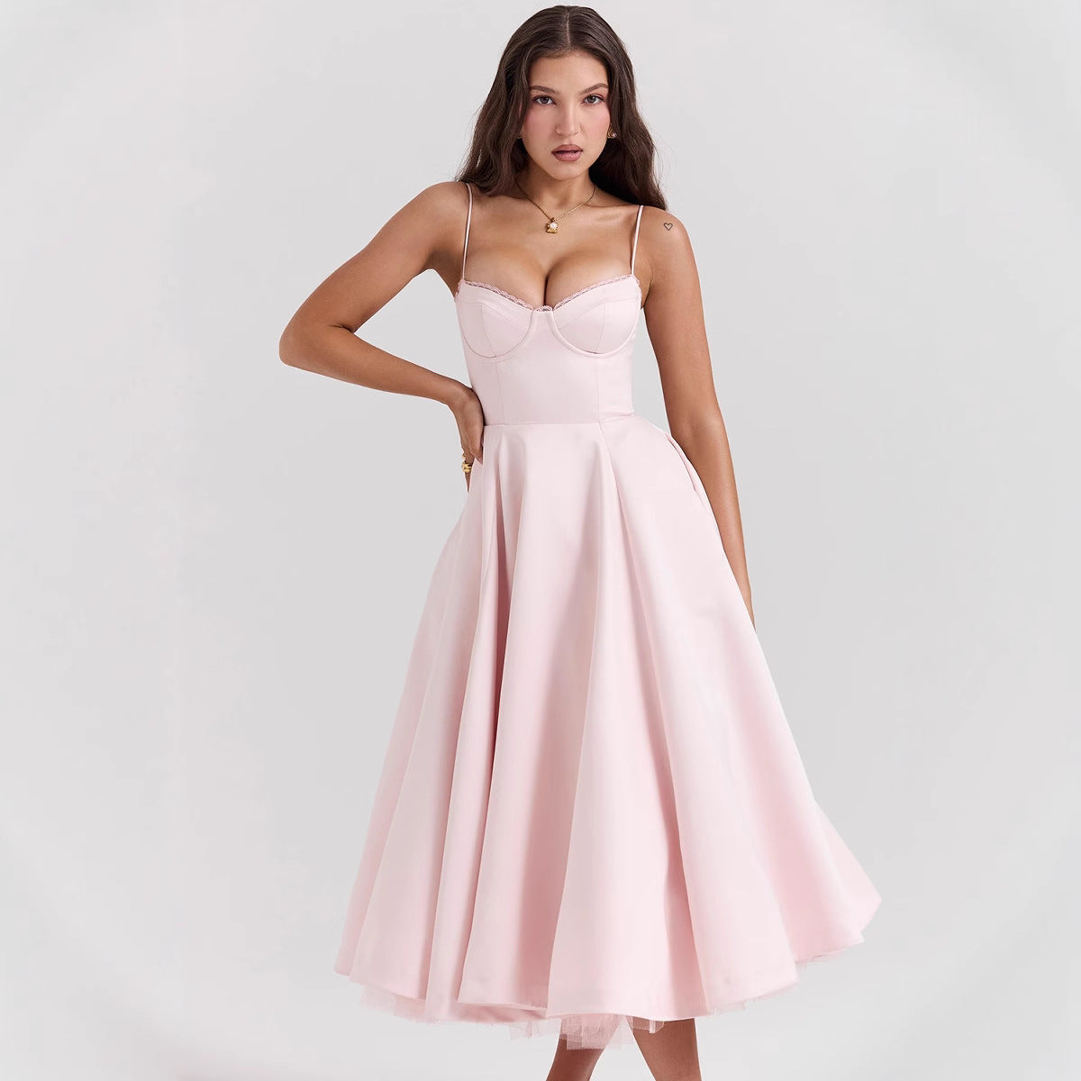 Fishbone Waist Trimming Spaghetti Straps Sexy Dresses