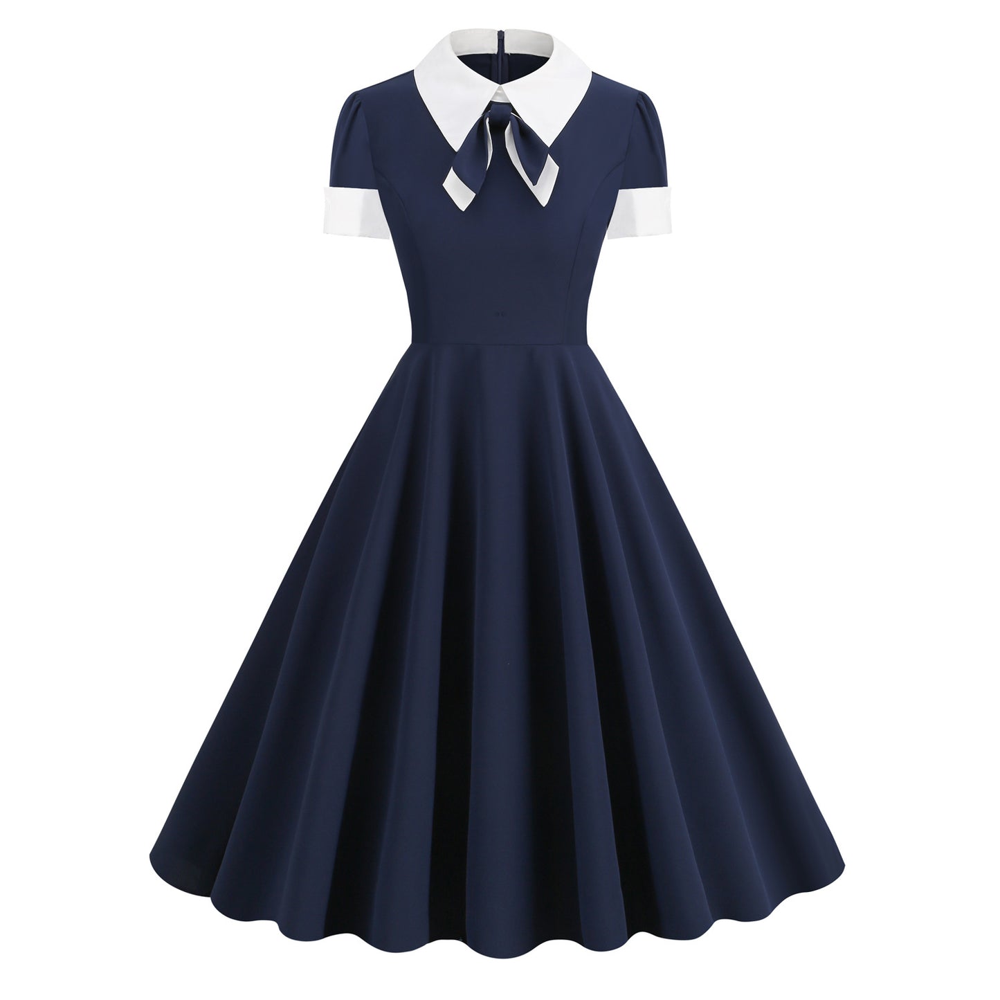 Bow Contrast Color Retro Large Swing Dresses