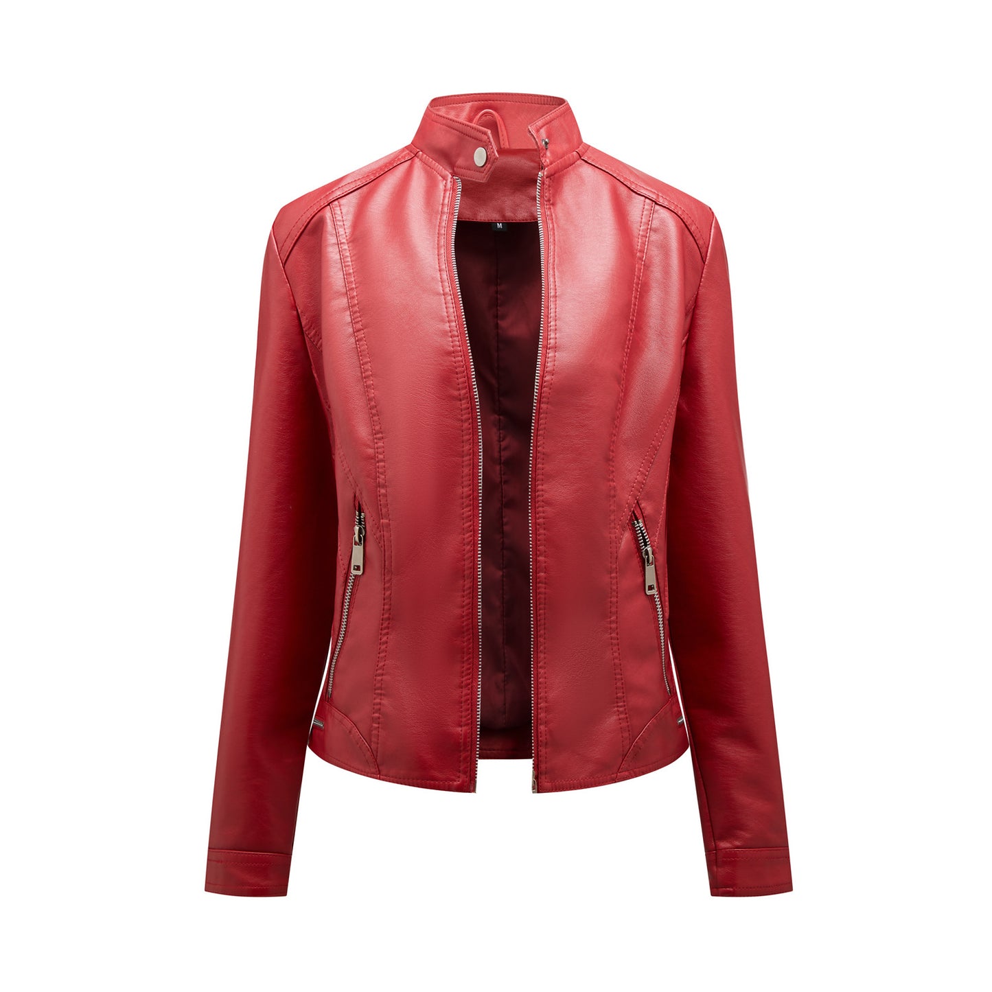 Women's Simple Casual Leather Stand Collar Zipper Jackets