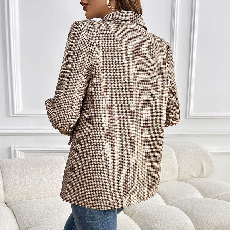 Classic Plaid Button Lapel Pocket Commuter Blazers