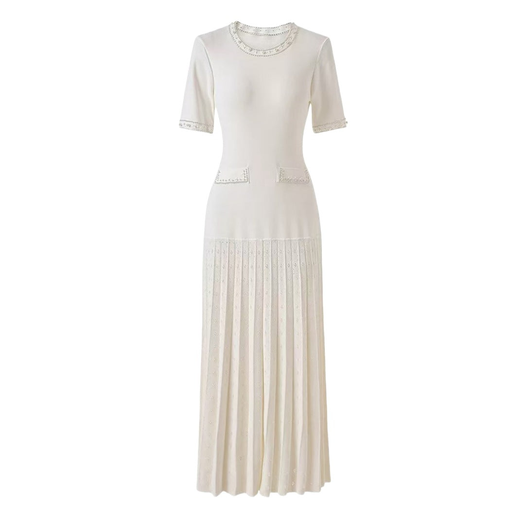 French Style Short-sleeved Elegant Dress Pearl Coats