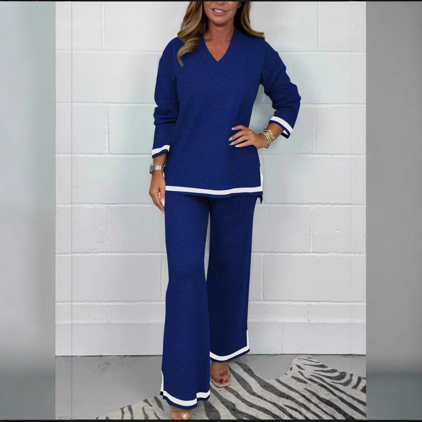 Leisure Solid Color Knitted Long Sleeve Suits