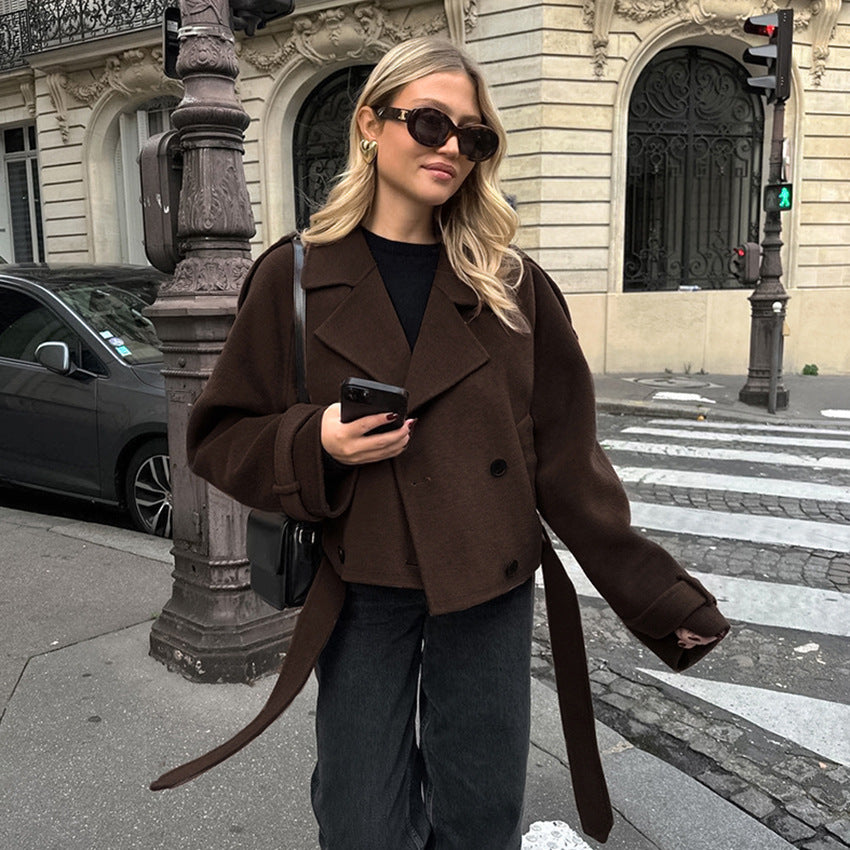 Women's Woolen For Commuting Fashion Thickened Double Breasted Coats