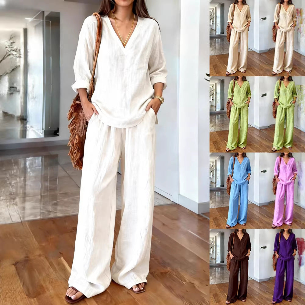 Women's Pullover Long Sleeve Lengthened Trousers Washed Fashion Casual Suit