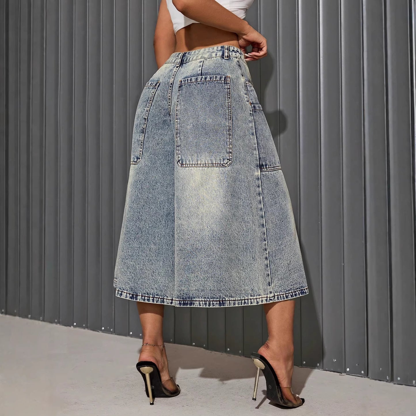 Women's Denim Retro Washed Loose Cropped Pants