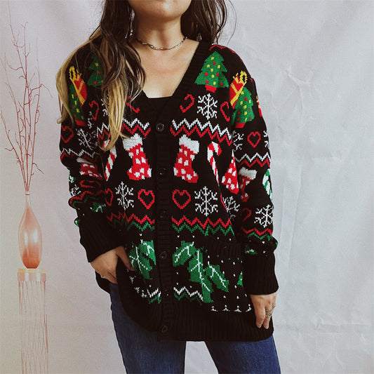 Casual Comfortable Single-breasted Christmas Theme Knitted Sweaters