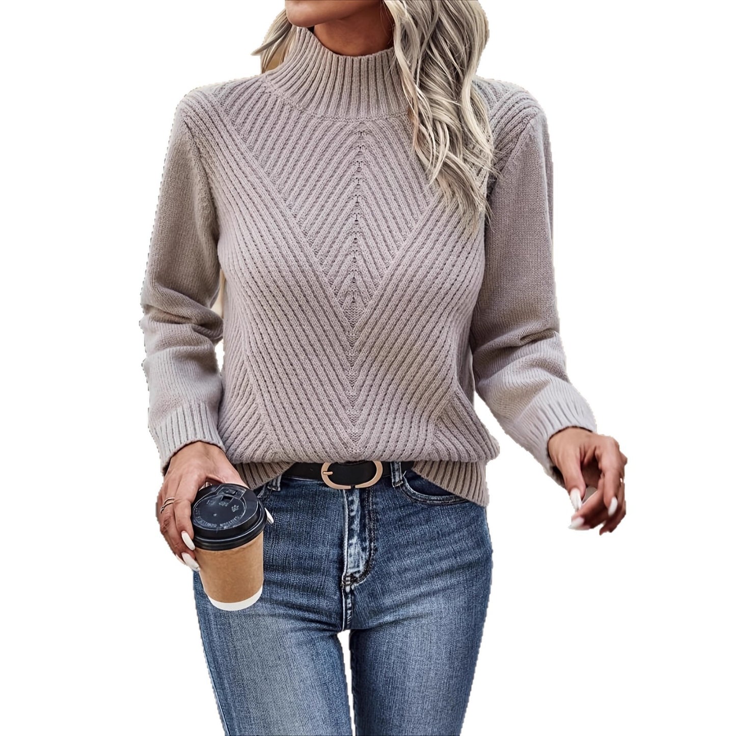 Women's Collar Long-sleeved Loose Thread Stitching Casual Sweaters