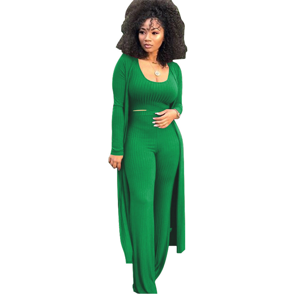 Women's Elastic Sunken Stripe Three-piece Tight Sexy Suits
