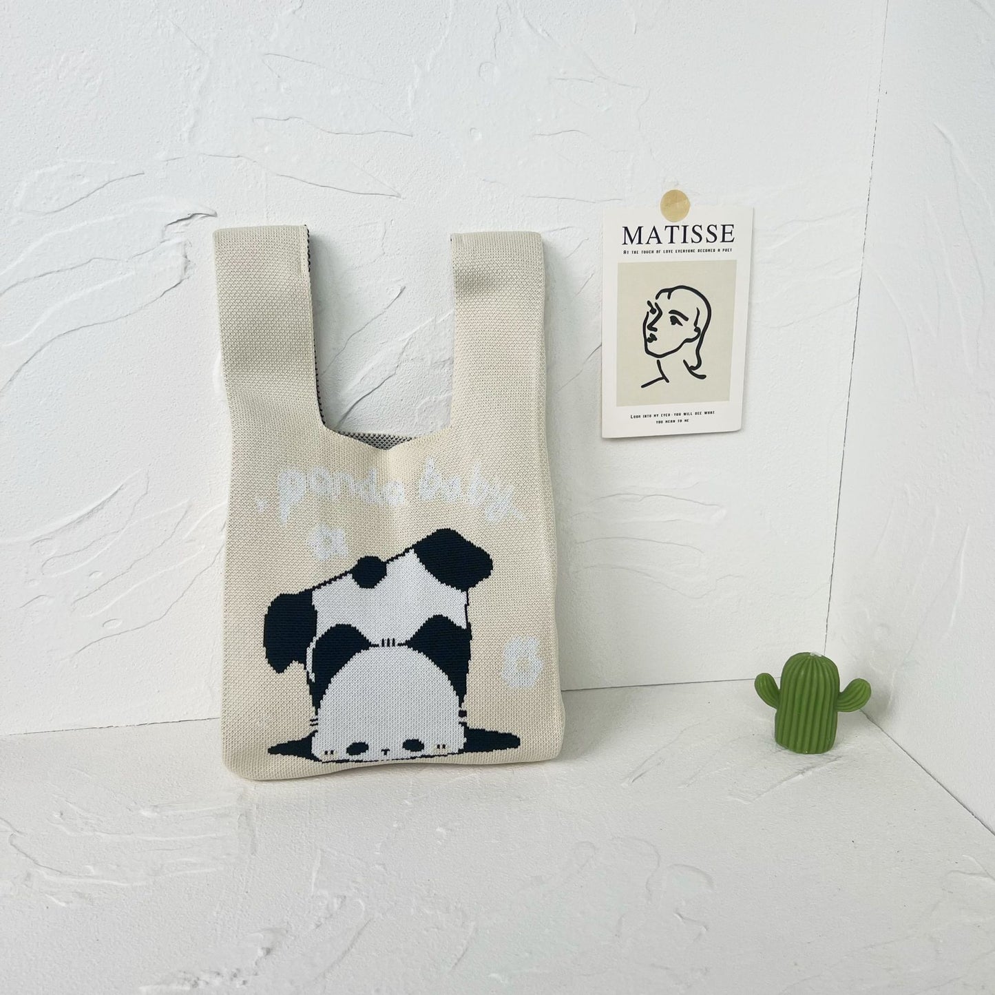 Women's High-grade Panda Knitted Polyester Knit Phone Bags