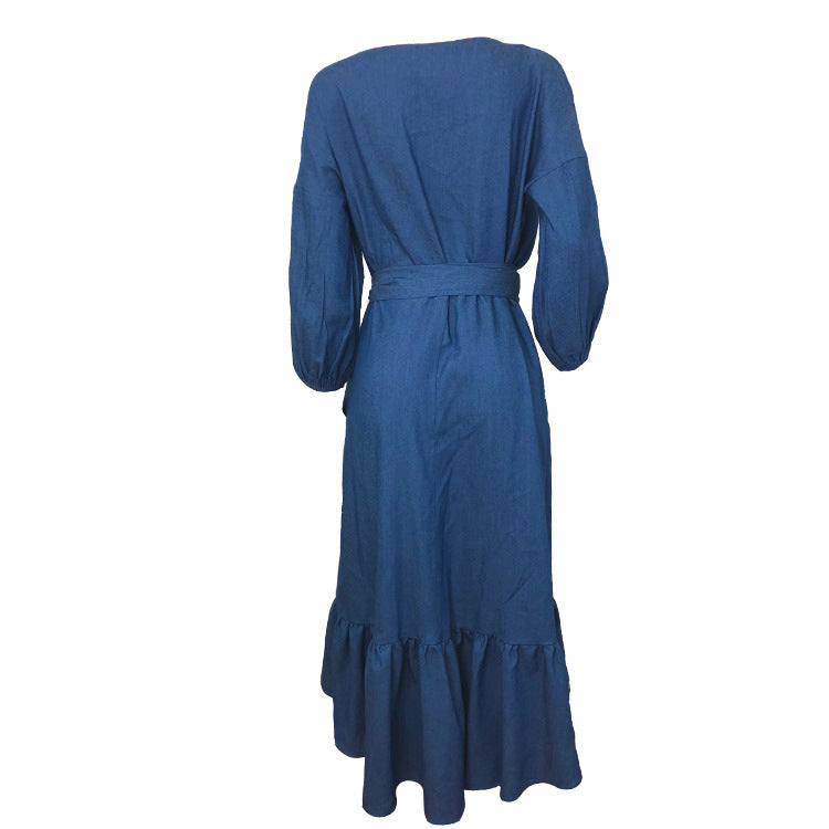 Women's Long Sleeve Ruched Irregular Fashion Denim Skirts