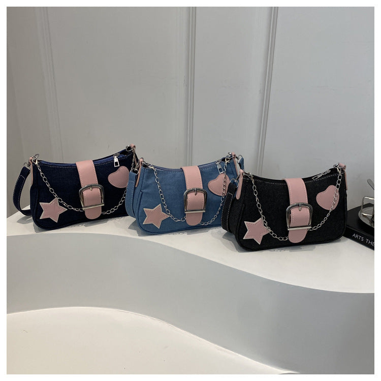 Five-pointed Star One Female Denim Autumn Shoulder Bags