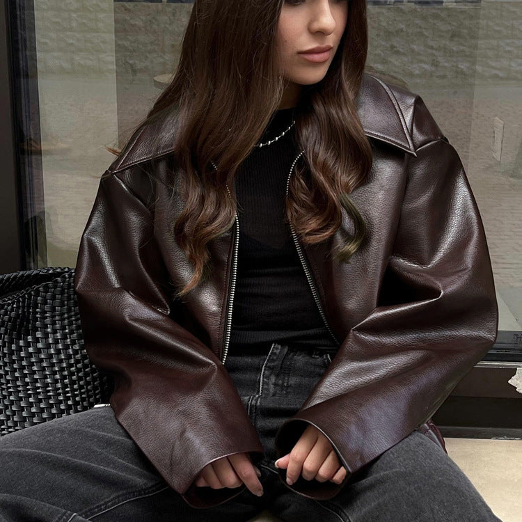 Women's Motorcycle Leather Fashion High Sense Loose-fitting Jackets