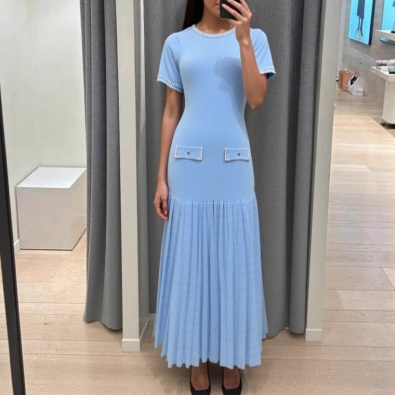 French Style Short-sleeved Elegant Dress Pearl Coats