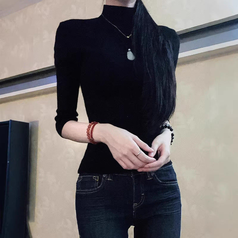 Women's Bottoming Shirt Early Autumn Black Exquisite Capable Women's T-shirt
